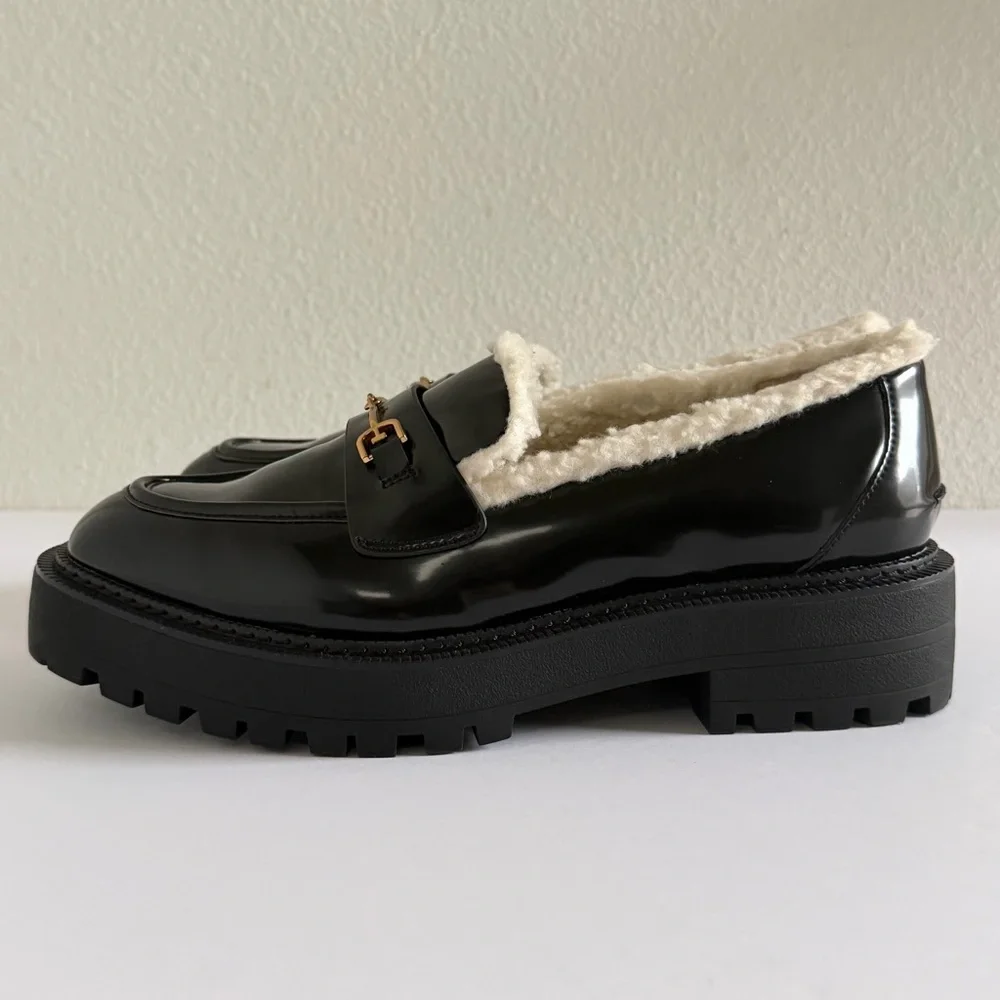 Sam Edelman‎ Laurs Cozy Lug Sole Loafer Faux Fur Black Womens US 9.5M NEW
